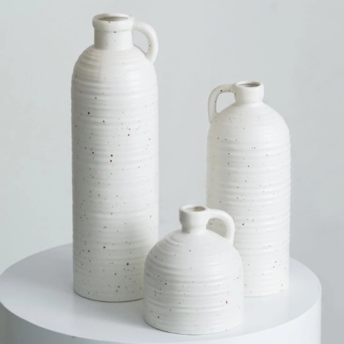 Set Of 3 Small Ceramic Vases For Dining Table Decor, Rustic Farmhouse Style White Flower Vases, M... | Wayfair North America