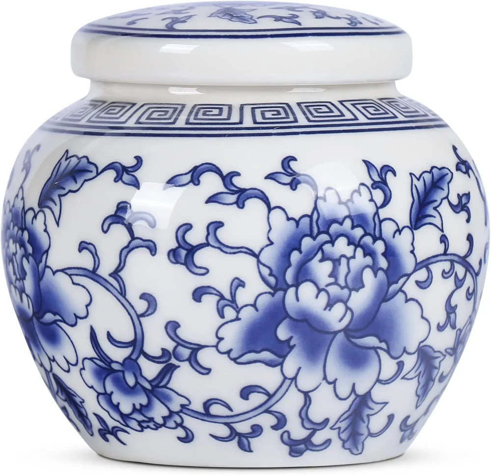 XINGYAN Chinese Traditional Blue and White Porcelain Ceramic Small Ginger Jar with Lid,for Tea St... | Amazon (US)
