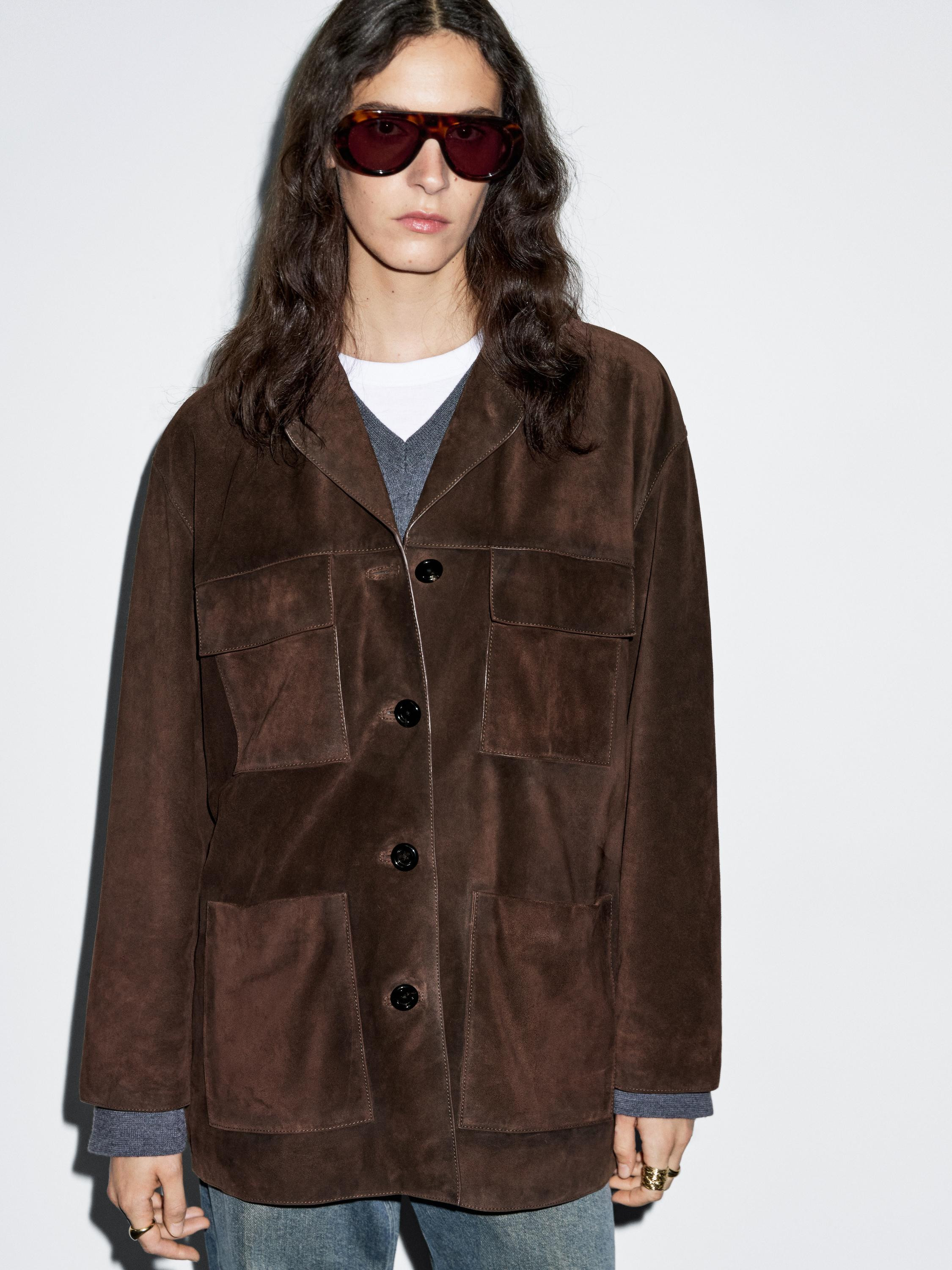 Split suede leather jacket with pockets | Zara Canada