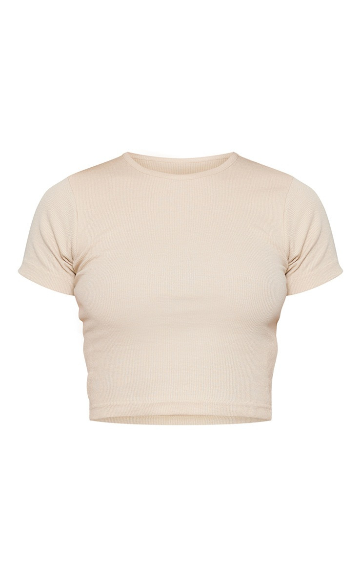 Stone Basic Soft Ribbed Short Sleeve Crop Top | PrettyLittleThing US