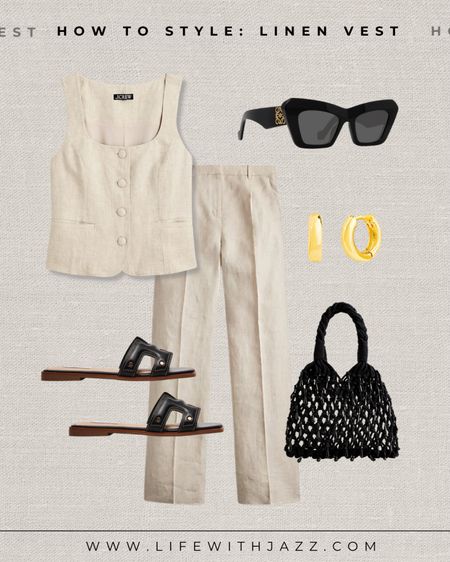 How to style a linen vest and pants with a pop of black 

Linen vest  / linen pants / matching set / sunglasses / sandals / minimal earrings / straw tote / Madewell / J.Crew / summer style / spring style / warm weather outfit

#LTKStyleTip #LTKSeasonal