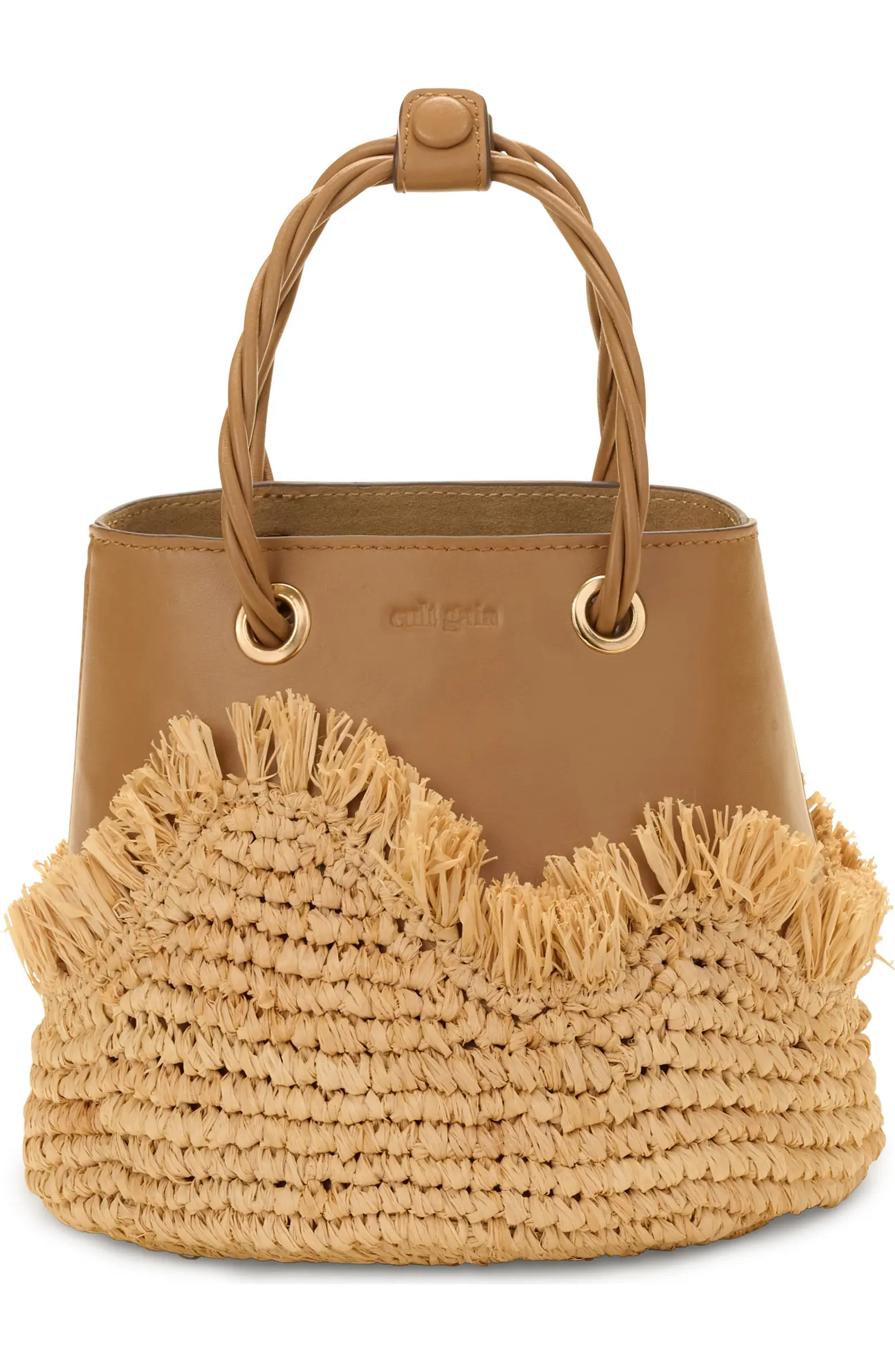 Jojo Leather & Raffia Top Handle Bag | Nordstrom