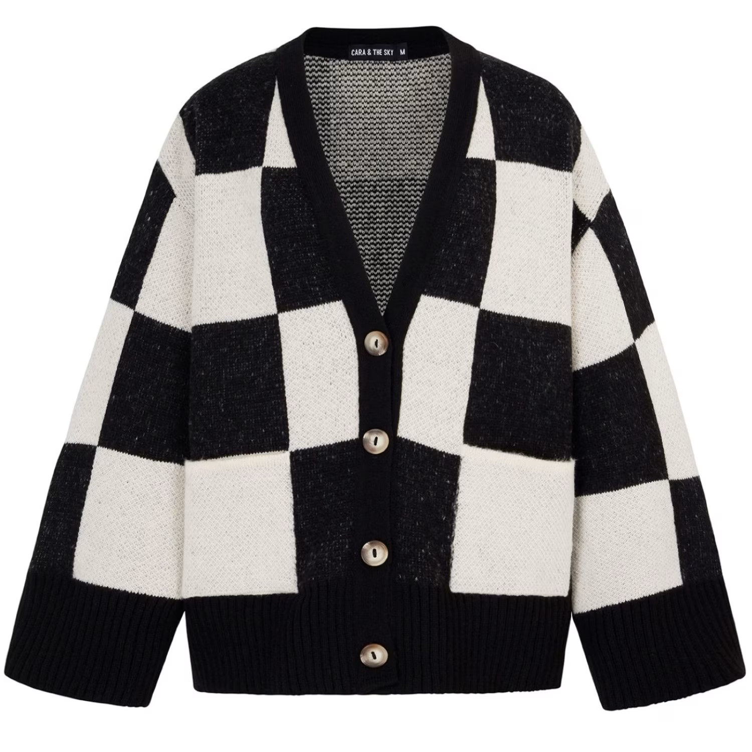 Candice Checked Oversized Chunky Cardigan - Black & White | Wolf & Badger
