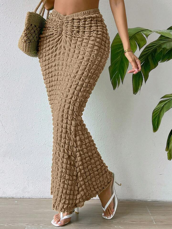 SHEIN Privé Solid Ruched Mermaid Hem Skirt | SHEIN