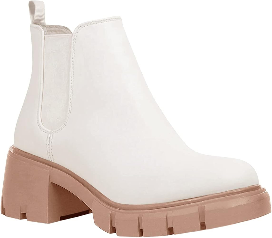 Women's Lug Sole Ankle Boots Casual Chunky Platform Boots Elastic Block Heel Combat Chelsea Booti... | Amazon (US)