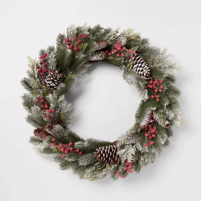 28" Christmas Frosted Pine & Berry Wreath - Threshold™ | Target