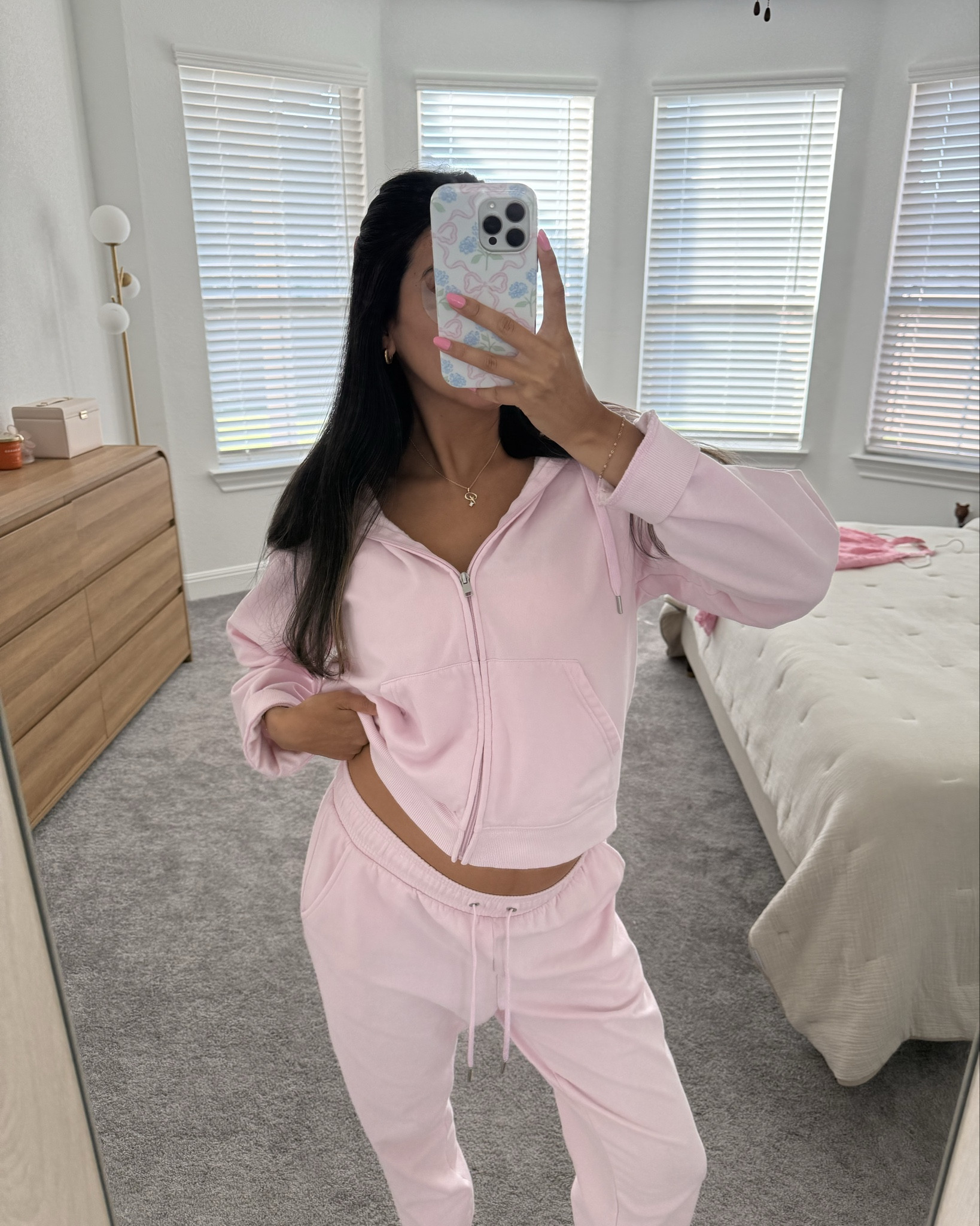 Pink set from target (my go to!!) wearing a size medium in pants & large in zip up 