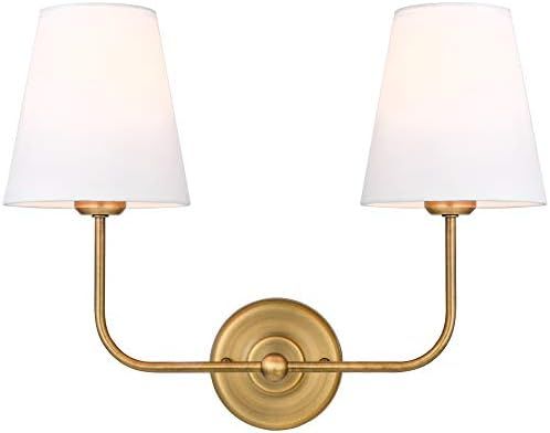 Passica Decor 2 Light Modern Armed Sconce with 2pcs Antique Brass Flared White Fabric Shade Doubl... | Amazon (CA)