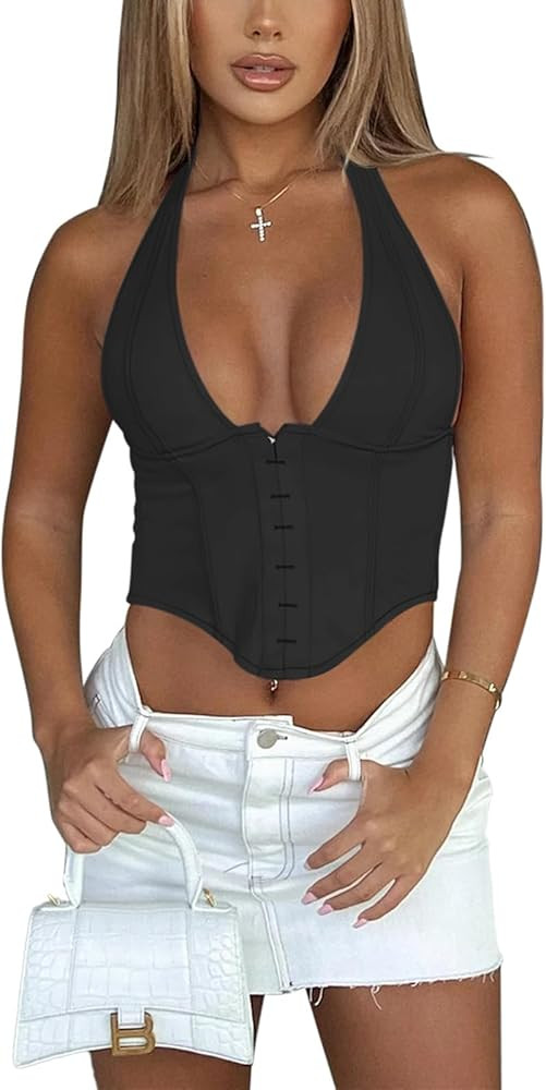 REORIA Butsmooth® Women's Summer Sexy Halter V Neck Sleeveless Backless Trendy Y2k Going Out Cor... | Amazon (US)