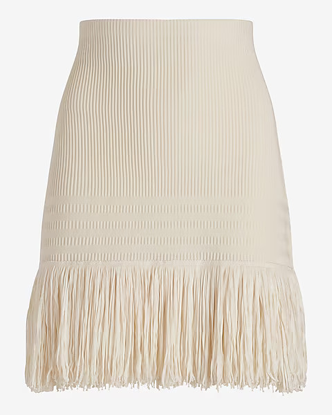 High Waisted Ribbed Fringe Sweater Mini Skirt | Express