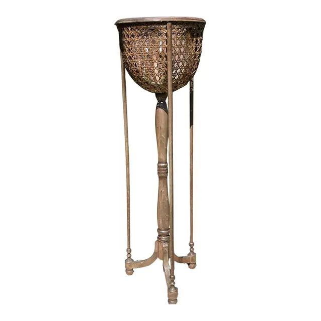 Vintage Wicker Cane Plant Stand | Chairish