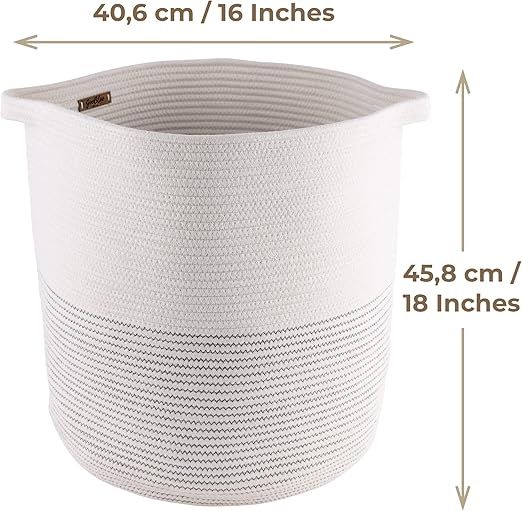 GooBloo Large Cotton Rope Woven Storage Basket - 18” x 16” Tall Decorative Cotton Rope Basket... | Amazon (US)