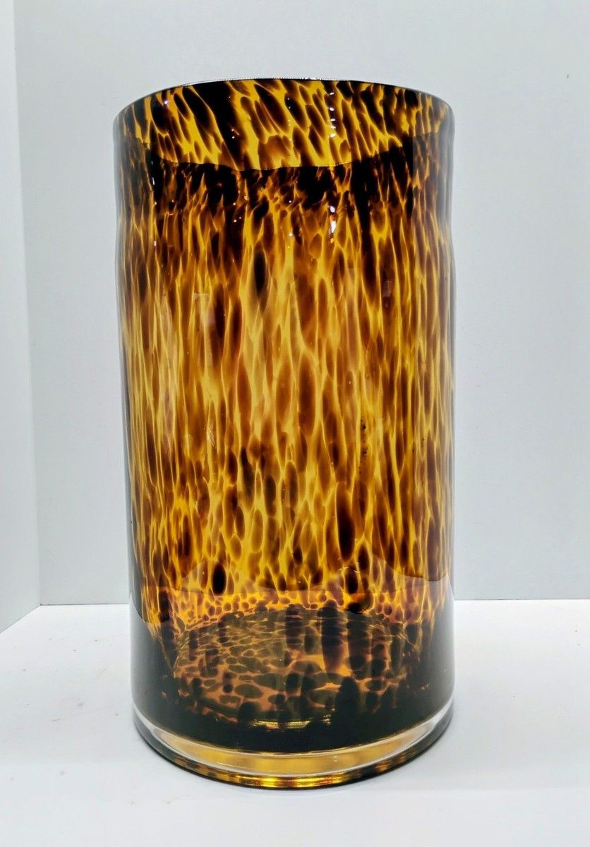 Large 14" Pottery Barn Tortoise Shell Glass Pillar Candle Holder Hurricane Lamp | eBay US