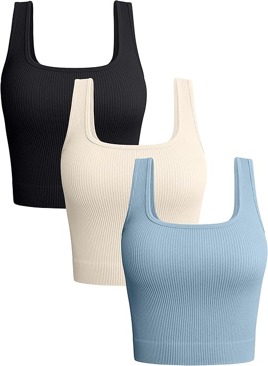 OQQ Women's 3 Piece Tank Tops Ribbed Seamless Workout Exercise Shirts 2025 Summer Basic Camis | Amazon (US)