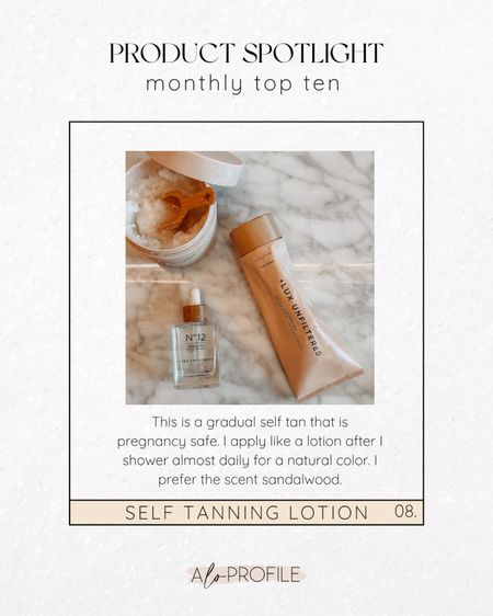 Monthly top ten// lux unfiltered self tanning lotion. This is a gradual self tan that is pregnancy safe. I apply like a lotion after I shower almost daily for a natural color. I prefer the scent sandalwood.

#LTKSpringSale #LTKsalealert #LTKSeasonal