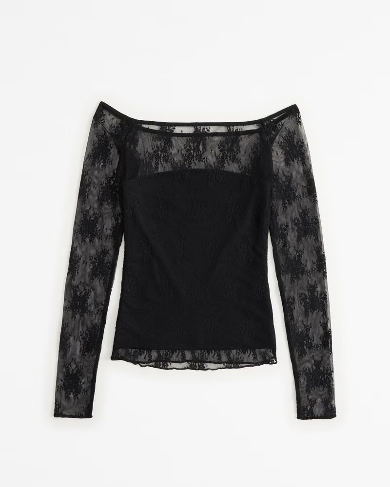 Long-Sleeve Lace Off-The-Shoulder Top | Abercrombie & Fitch (US)