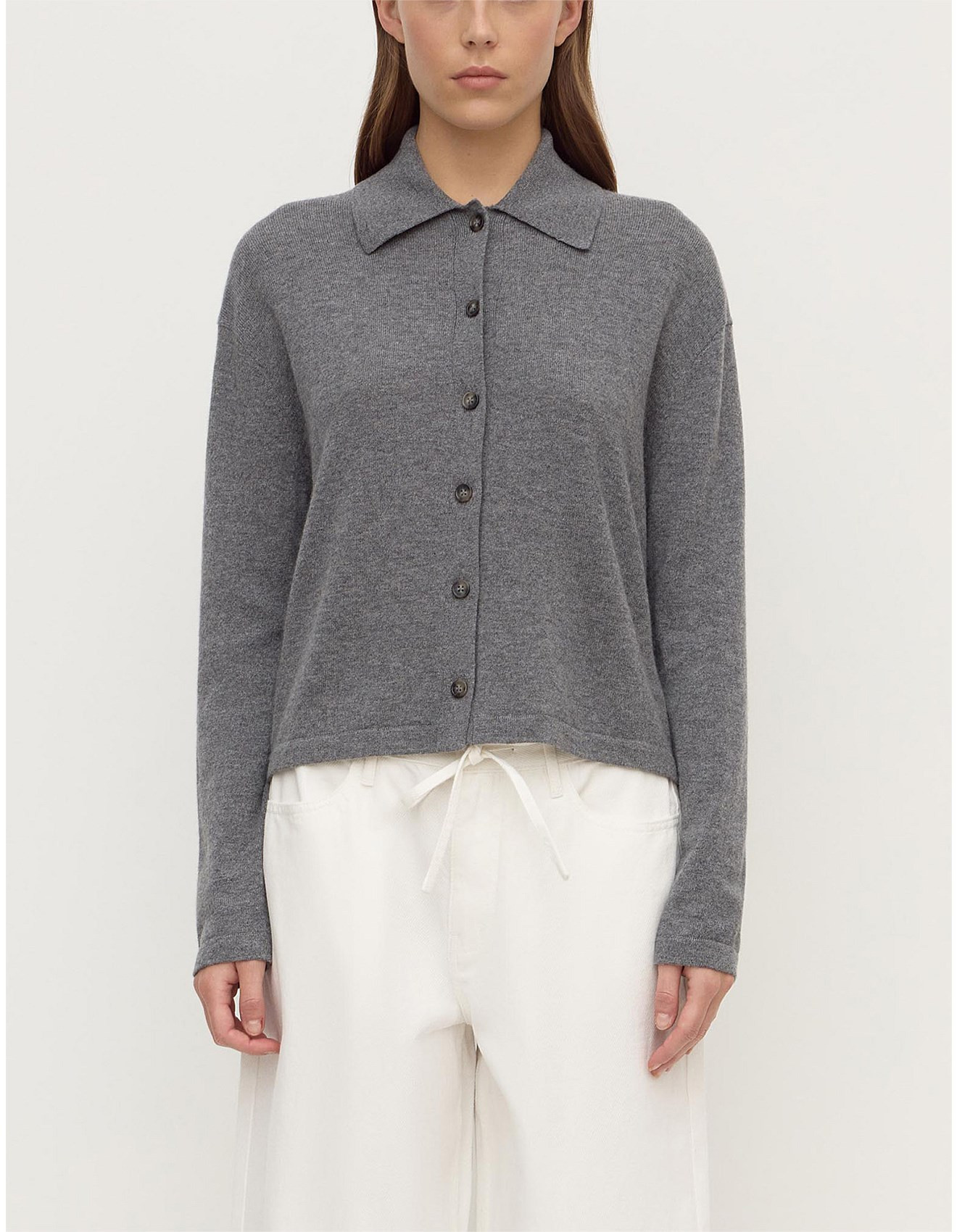 Wool Cashmere Knit Cardigan Grey Marle | David Jones (Australia & New Zealand)
