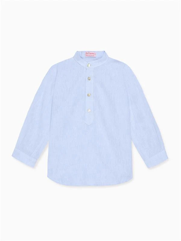 Light Blue Jazmin Linen Mix Long Sleeve Boy Shirt | La Coqueta Kids | La Coqueta