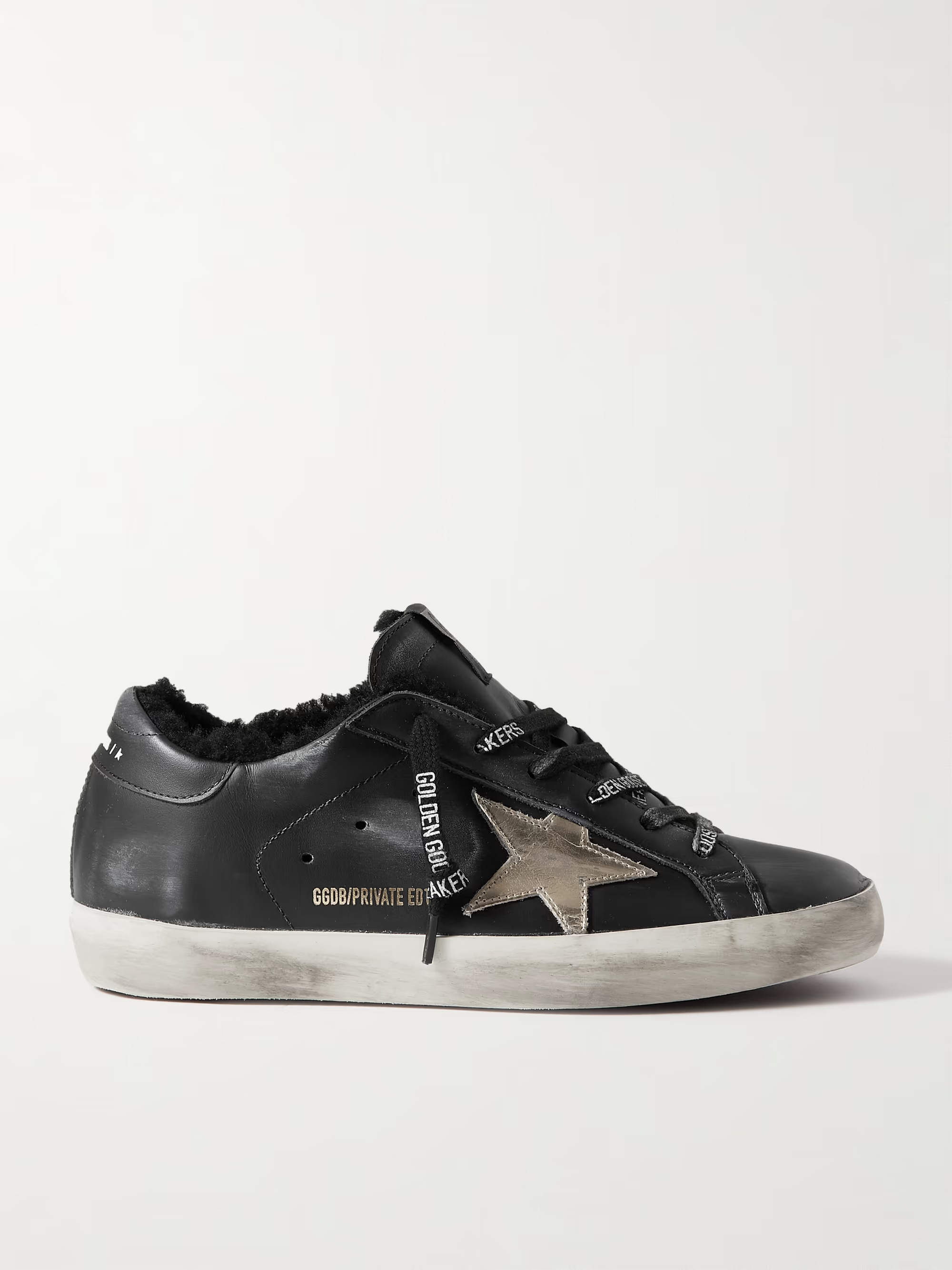 GOLDEN GOOSE Superstar shearling-lined distressed leather sneakers | NET-A-PORTER | NET-A-PORTER (US)
