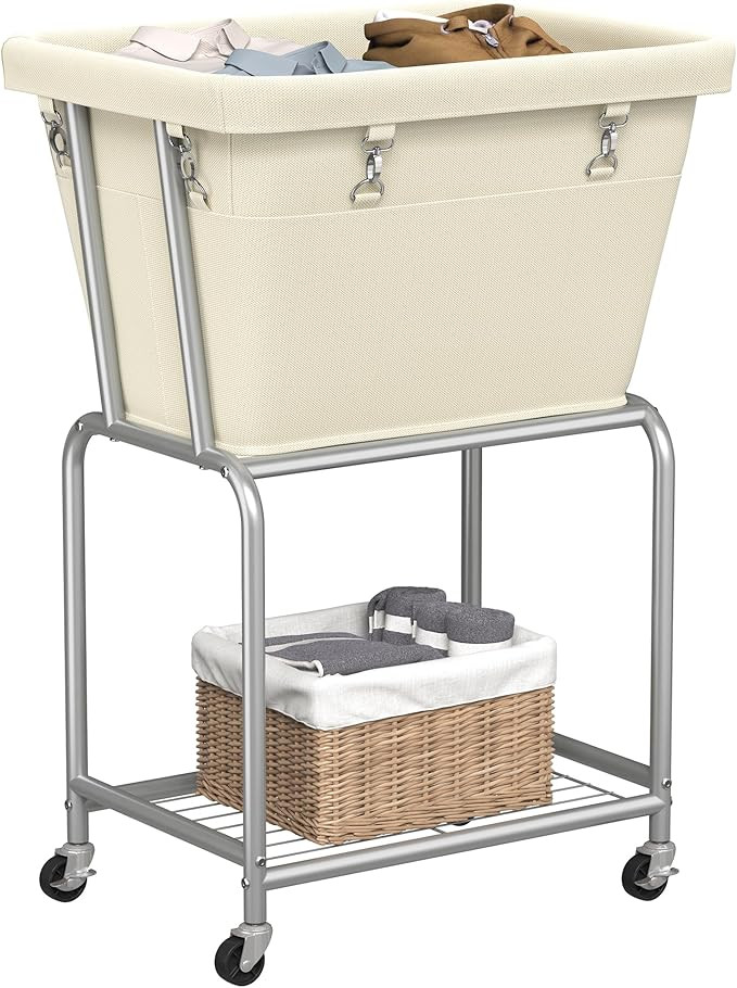ELYKEN Laundry Cart with Wheels, Rolling Laundry Hamper with Removable Bag and Shelf, Metal Frame... | Amazon (US)