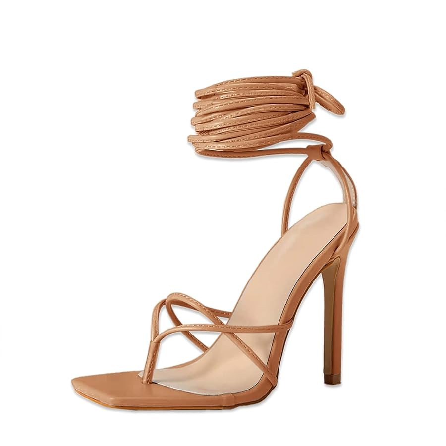 PiePieBuy Women's Lace Up Heeled Sandals Square Flip Flop High Heels Strappy Party Shoes | Amazon (US)