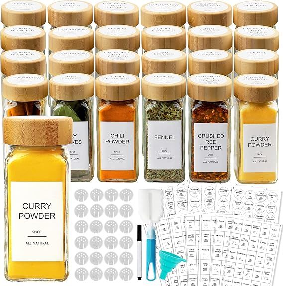 AISIPRIN 24 Pcs Glass Spice Jars with Bamboo Airtight Lids and 398 Labels, 4oz Empty Square Conta... | Amazon (CA)