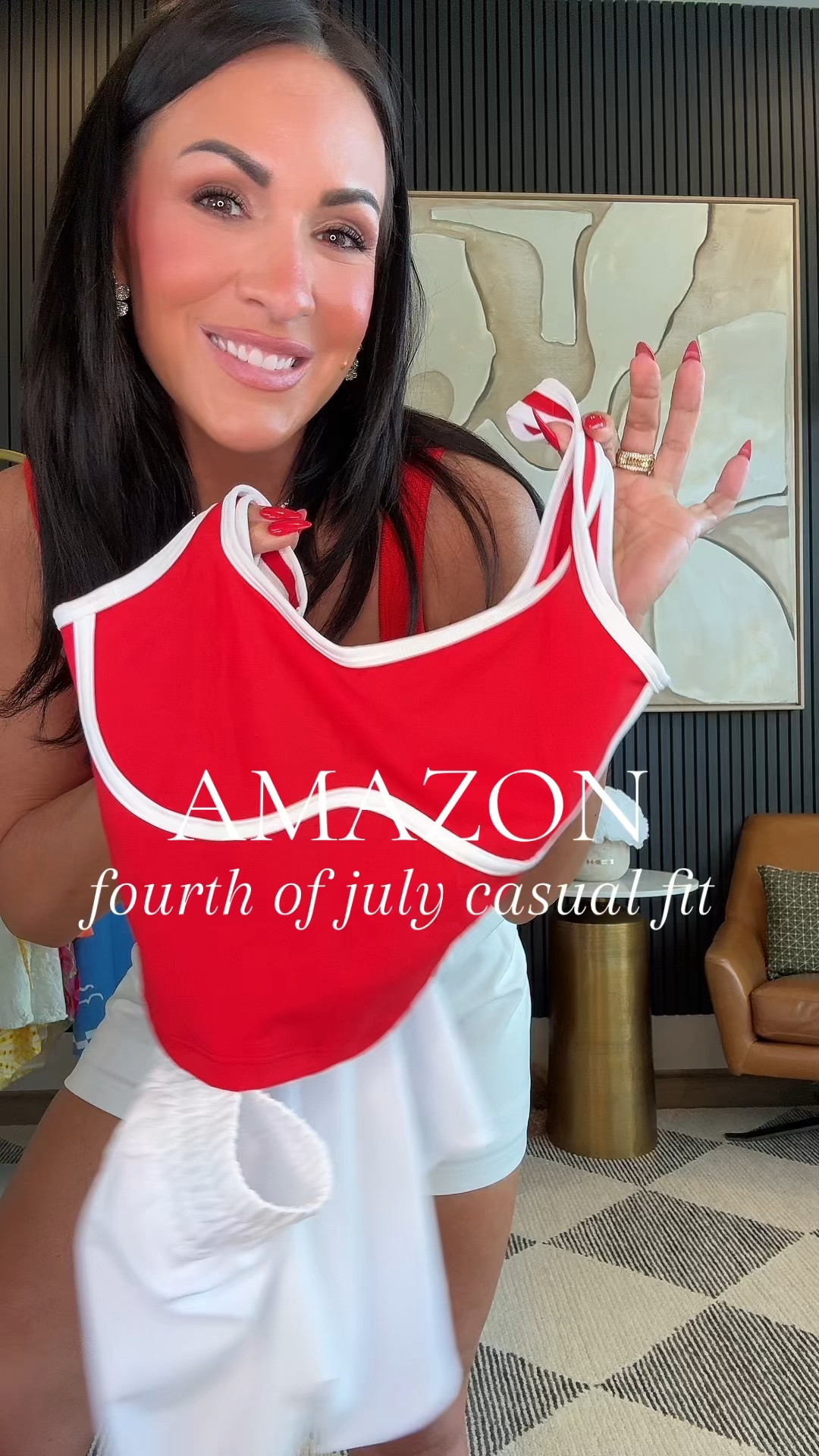 Sporty chic 4th of July look all from Amazon! 🍒♥️🍓

Wearing a small in everything. 
I’m 5’2, 130 lbs, 34 DD, 25 in waist! 

Entire outfit will be saved in my storefront under June Finds! 

#affiliate #fashionover40 #petitefashion #activewear

#LTKOver40 #LTKStyleTip #LTKFindsUnder100