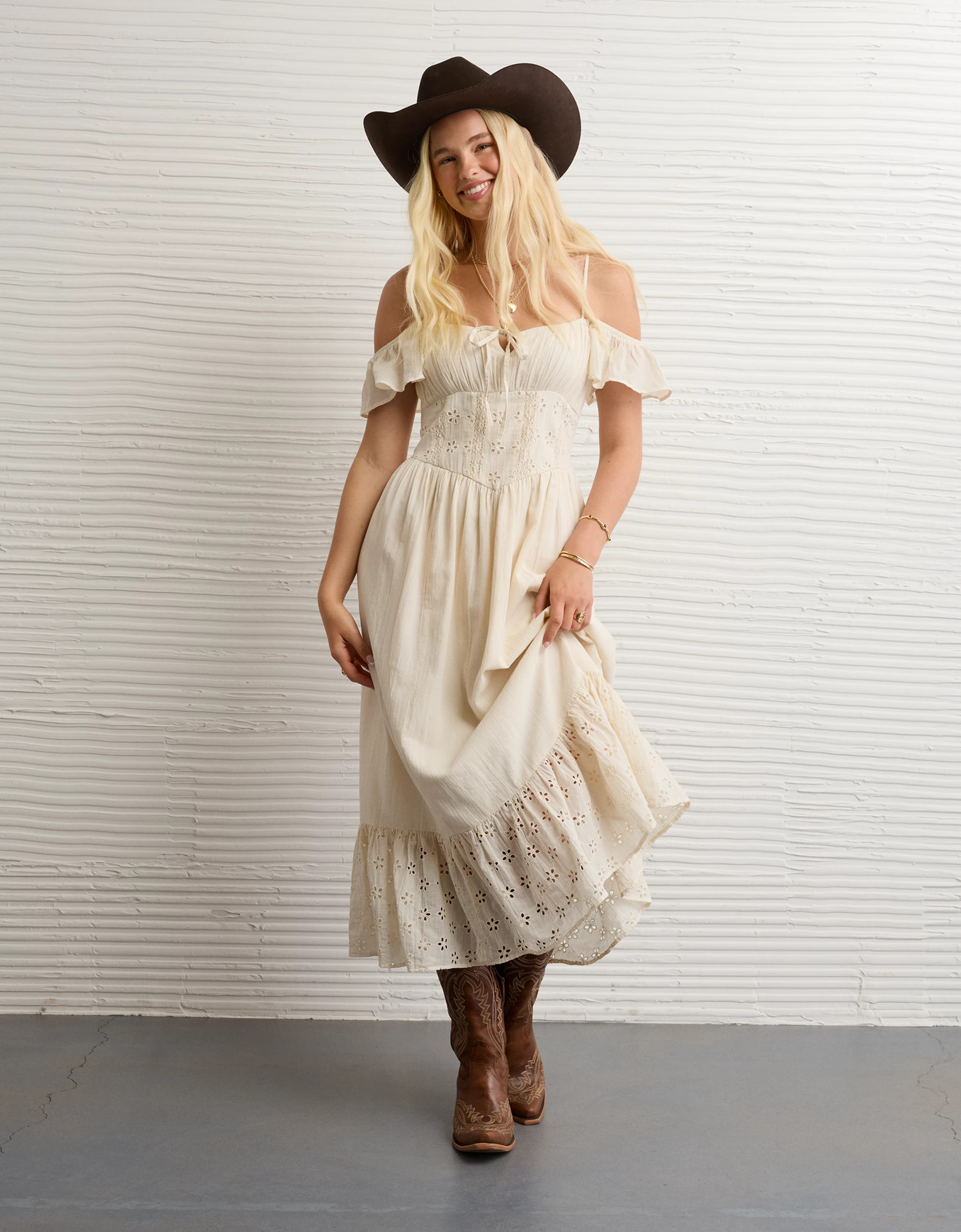 AE x Stagecoach Off-The-Shoulder Midi Dress | American Eagle Outfitters (US & CA)