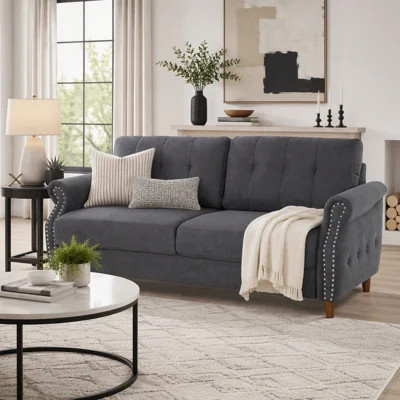Transitional Button Tufted Loveseat Sofa, Rolled Arm with Nailhead Trim, Solid Pine Frame, Multi-Color Options for Modern and Classic Living Rooms | Wayfair North America