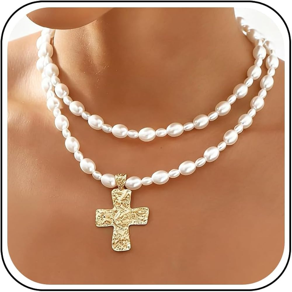 JAVARNV Gold Cross Necklace for Women Chunky Chain Statement Pendant Fashion Jewelry for Birthday... | Amazon (US)