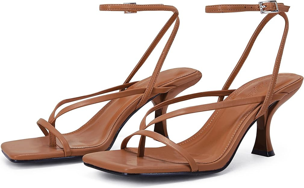 PiePieBuy Women's Lace Up Heeled Sandals Square Flip Flop High Heels Strappy Party Shoes | Amazon (US)