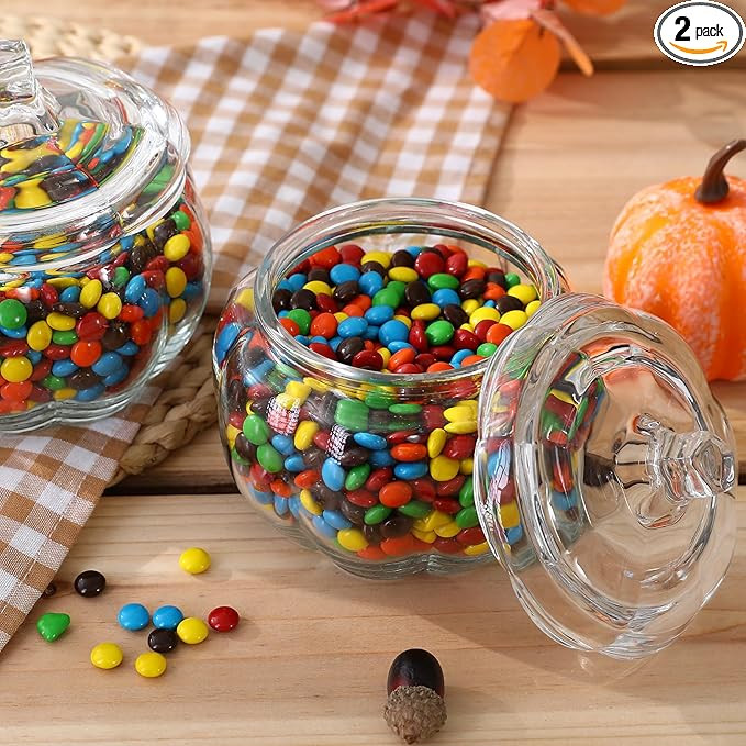 Halloween Decorations-2 PCS Glass Pumpkin Jars with Lid-Halloween Candy Storage for Home Fall Tha... | Amazon (US)