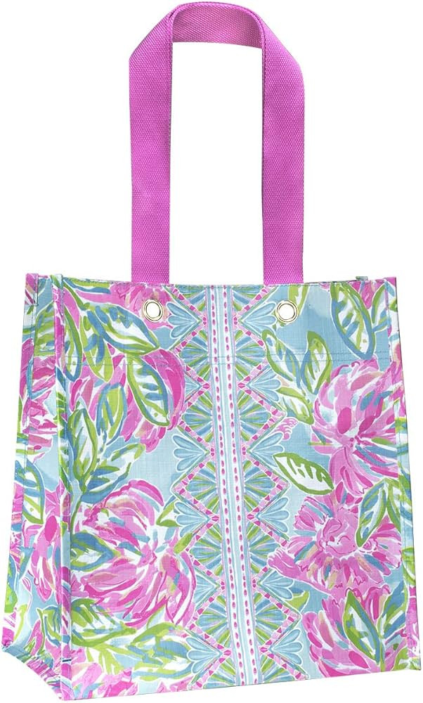 Lilly Pulitzer Pink/Green Market Shopper Bag, Reusable Grocery Tote with Comfortable Shoulder Str... | Amazon (US)