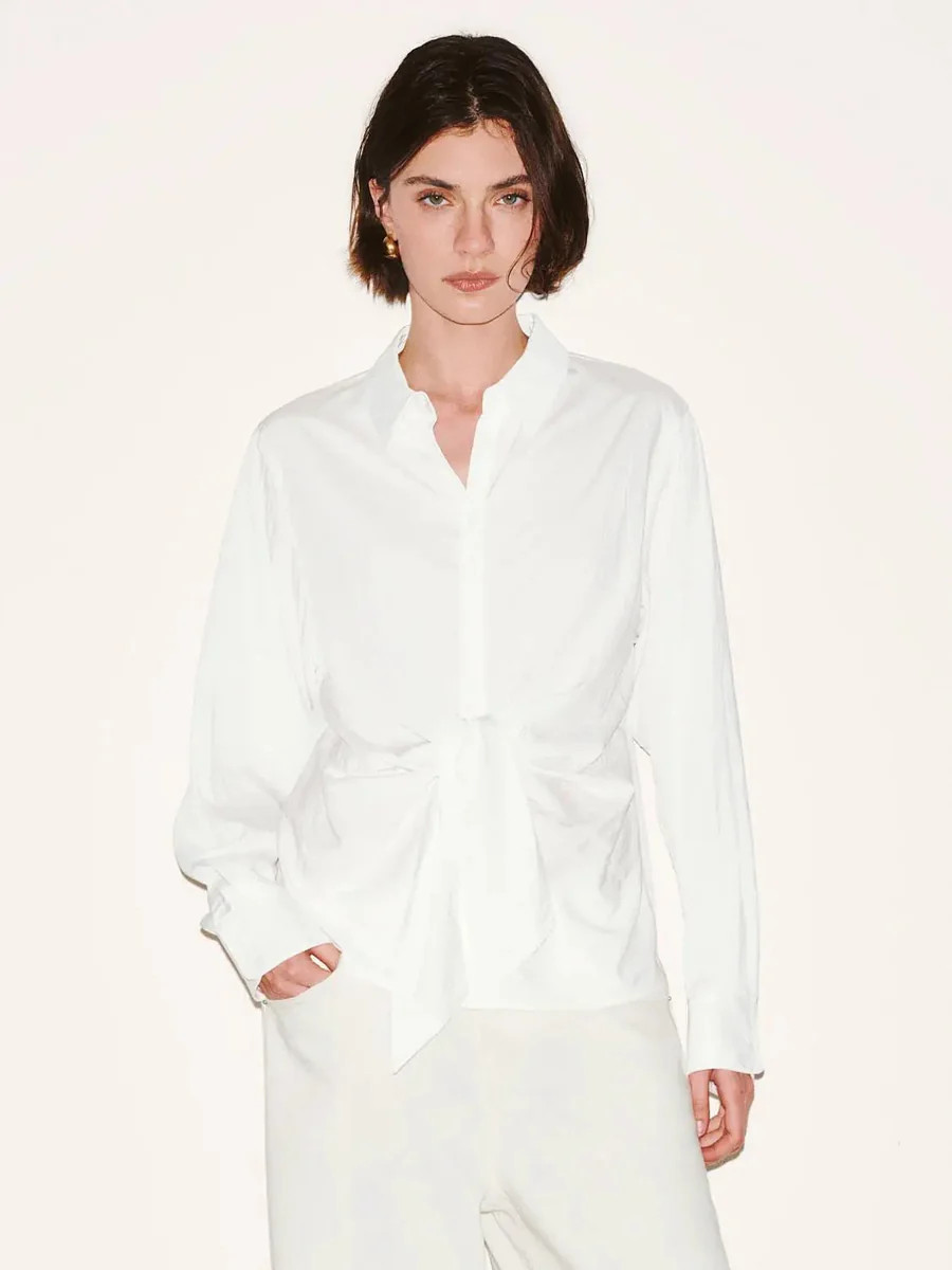 Viscose Knotted Asymmetric Front Silhouette Shirt | Urban Revivo