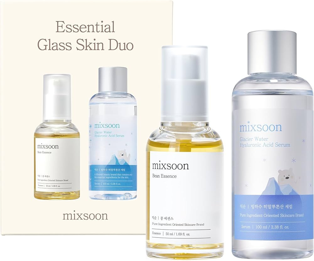 mixsoon Essential Glass Skin Duo Set - Bean Essence + Glacier Water Hyaluronic Acid Serum, Gentle... | Amazon (US)