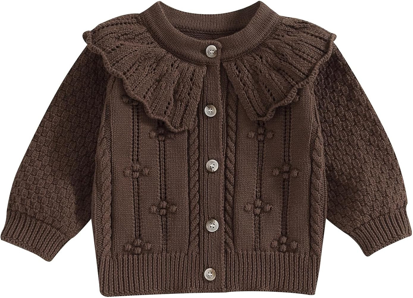 Baby Girls Knitted Cardigan Sweater Doll Collar Crochet Button Closure Cardigan Outerwear | Amazon (US)
