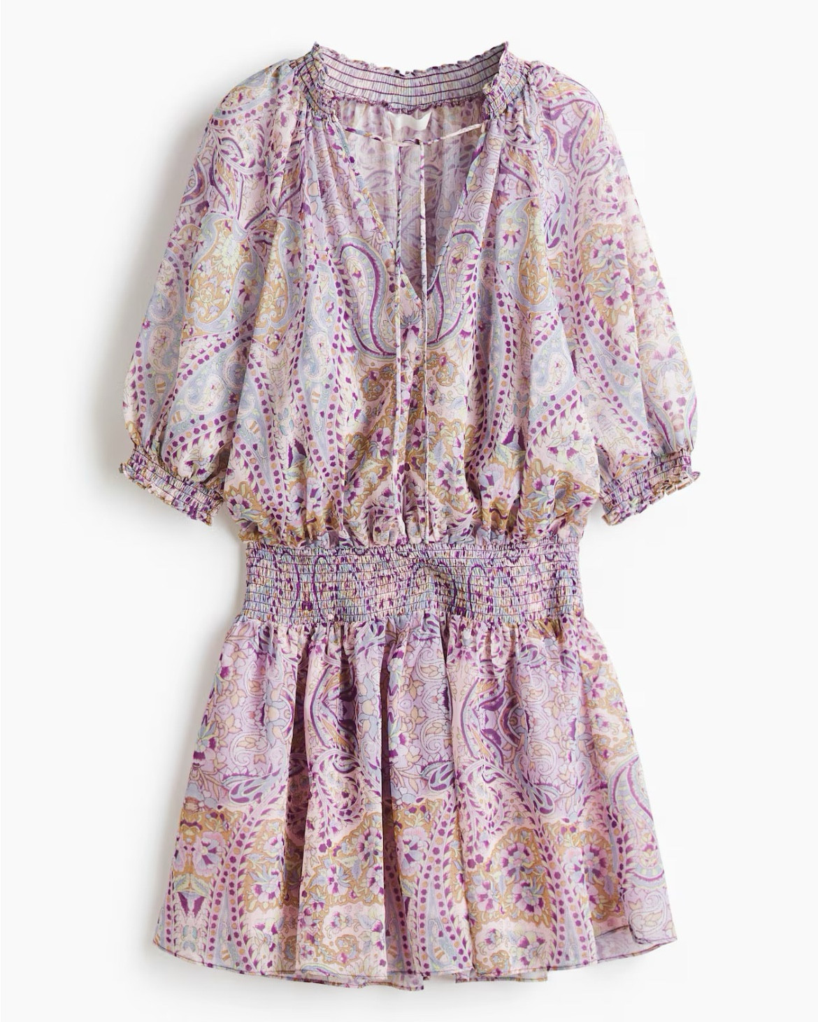 Purple patterned smocked waist tunic dress 

#LTKSeasonal