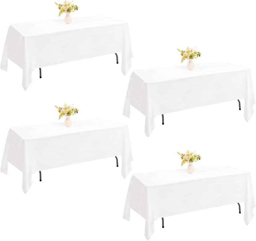 4 Pack Rectangle Tablecloth 60x102 Inch White Washable Polyester Table Cover for Wedding Dining T... | Amazon (US)