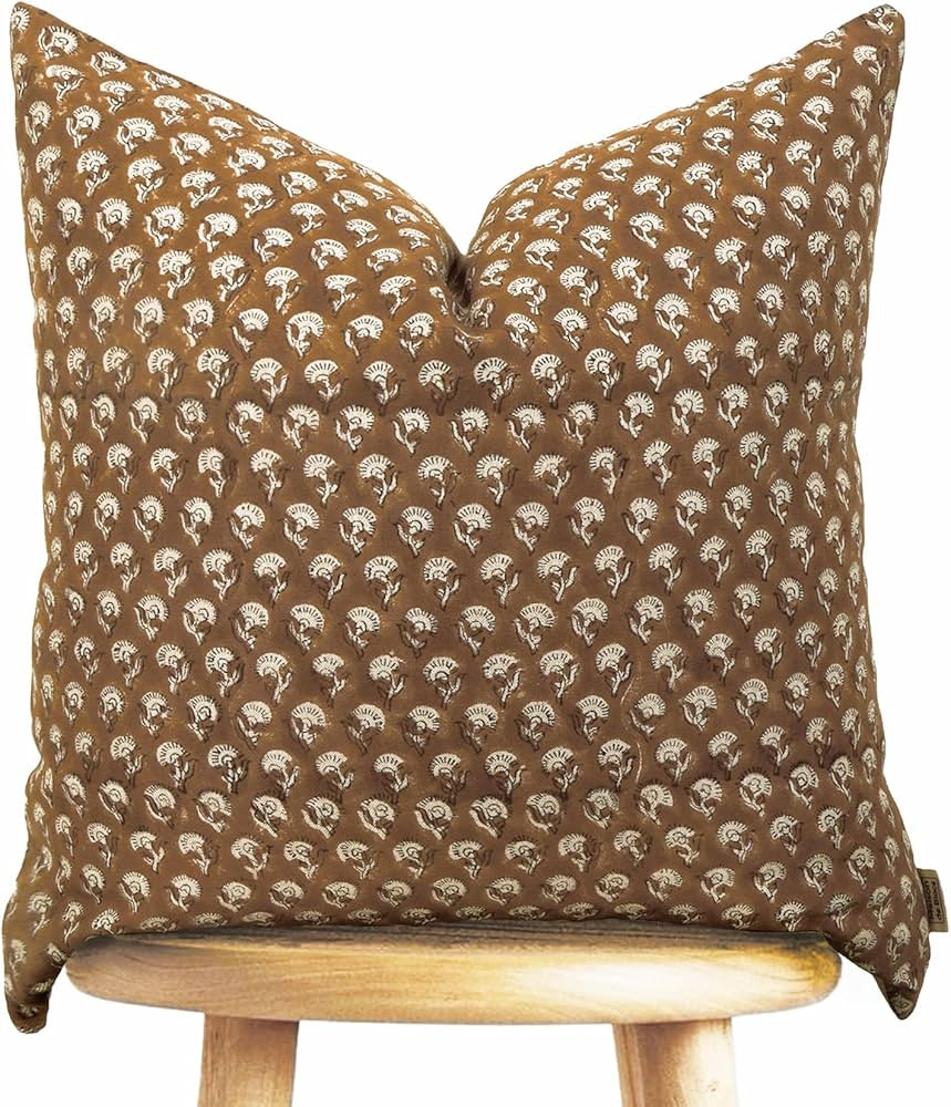 Handmade Block Print 100% Thick Cotton Accent Throw Cushion Cover with Zipper - Pillowcase for Be... | Amazon (US)