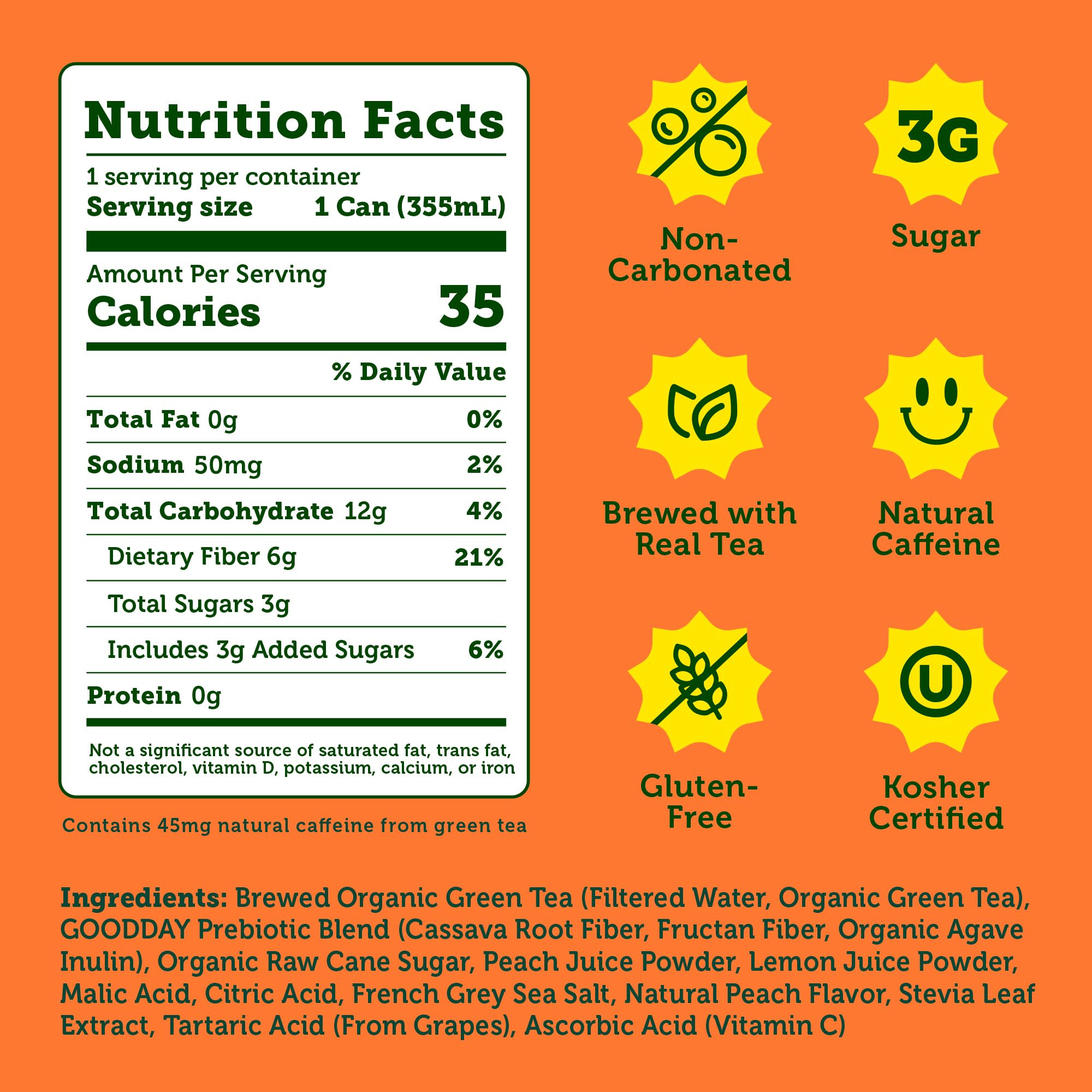 HALFDAY Prebiotic Peach Iced Tea Cans, Supports Digestive & Gut Health, 6g Plant Fiber & Prebioti... | Amazon (US)