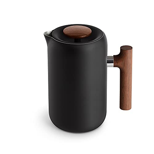 Fellow Clara French Press Coffee Maker - Portable Stainless Steel Coffee Press, Insulated Manual Brewer, Matte Black with Walnut, 24 oz Carafe | Amazon (US)