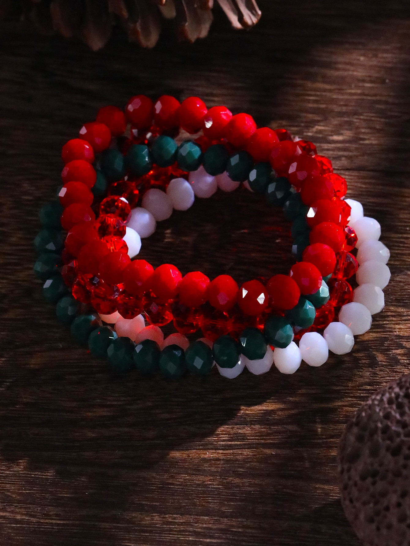 5pcs/set 8mm Crystal Beaded Elastic Bracelets Set In Christmas Colors, Suitable For Women's Daily... | SHEIN