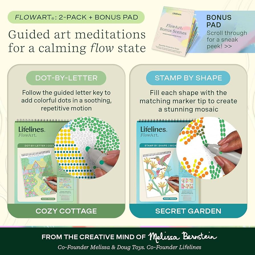 Lifelines FlowArt Activity Pads, 2-Pack & Bonus Pad - Guided Dot Art Meditations - 8 Double-Sided... | Amazon (US)