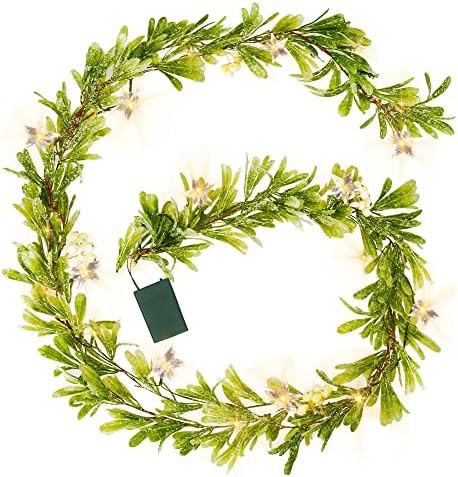 GODKOL Flocked Olive Christmas Garland with lights and Stars [2022 New Upgrade] 6FT 20 LED Batter... | Amazon (US)