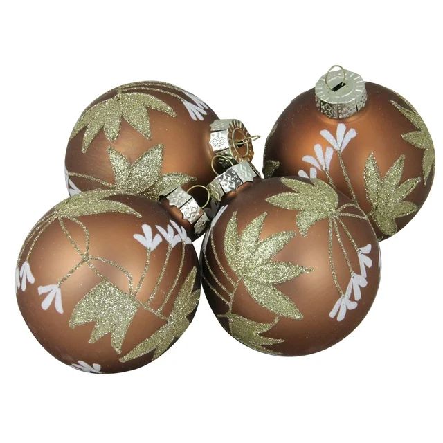 Northlight 4ct Brown and Gold 2-Finish Floral Glass Christmas Ball Ornaments 3.25" (80mm) | Walmart (US)