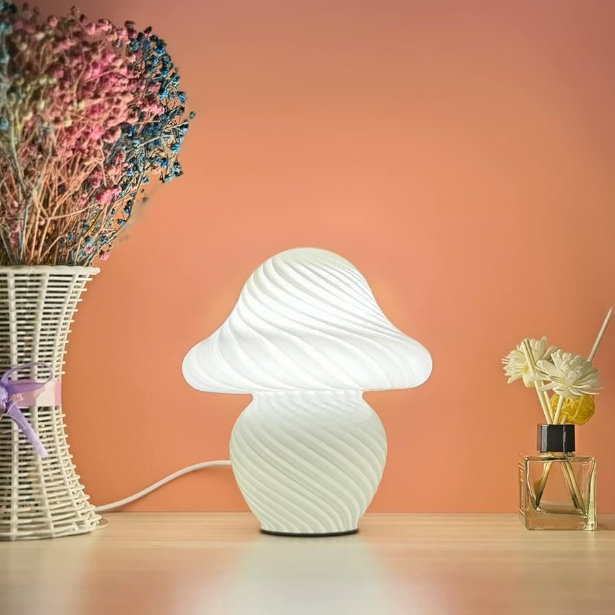 CometMars Mushroom lamp, Glass Table Lamp Translucent Vintage Style Striped Night Light，3 Color... | Amazon (US)