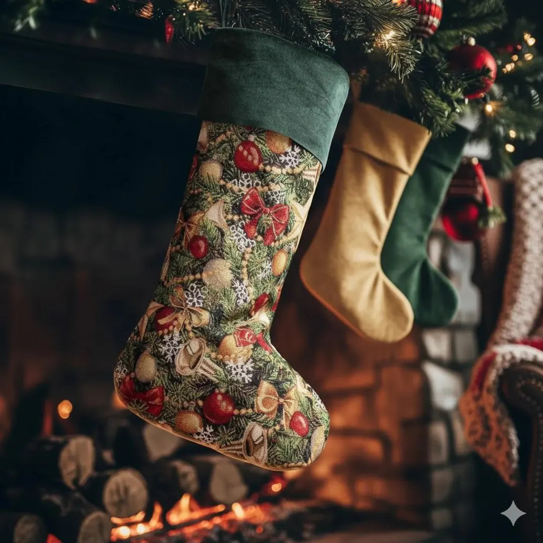 Vintage Green Floral Christmas Stocking: Embroidered Velvet Keepsake - Etsy | Etsy (US)