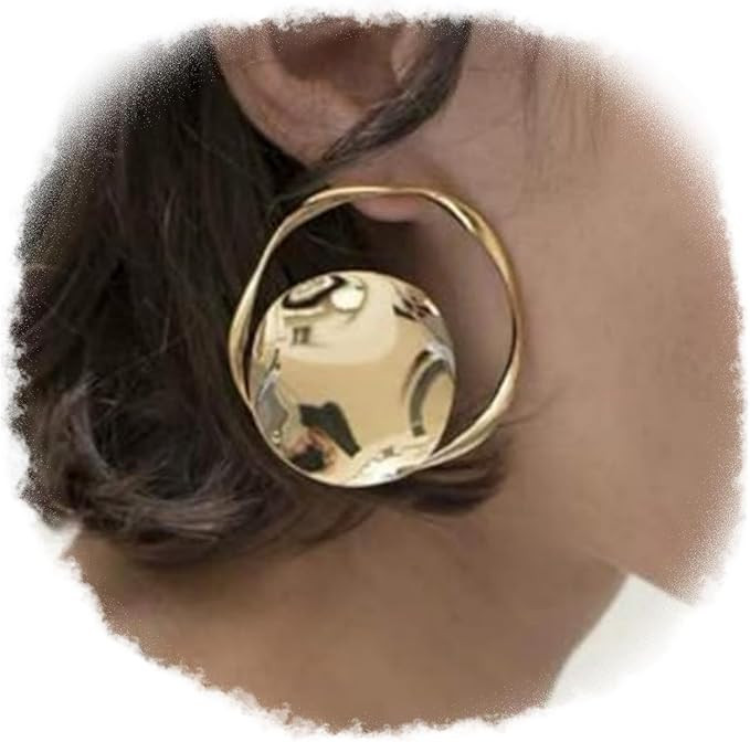 Doubnine Gold Statement Hoop Earrings Studs Metallic Minimalist Fashion Jewelry for Women | Amazon (US)