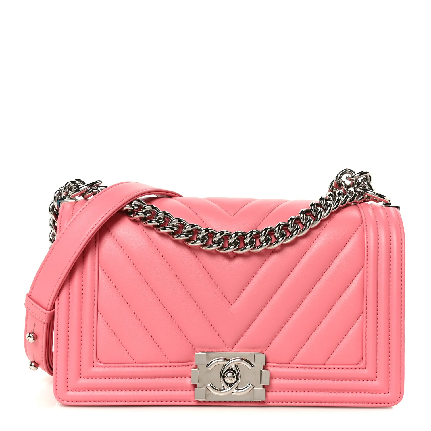Chanel Lambskin Chevron Quilted Medium Boy Flap Pink 1901579 | FASHIONPHILE (US)