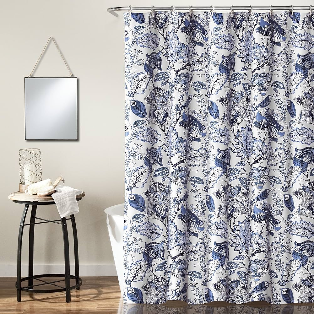 Lush Decor, Blue Cynthia Jacobean Shower Curtain-Fabric Floral Print Design,72 x 72 | Amazon (US)